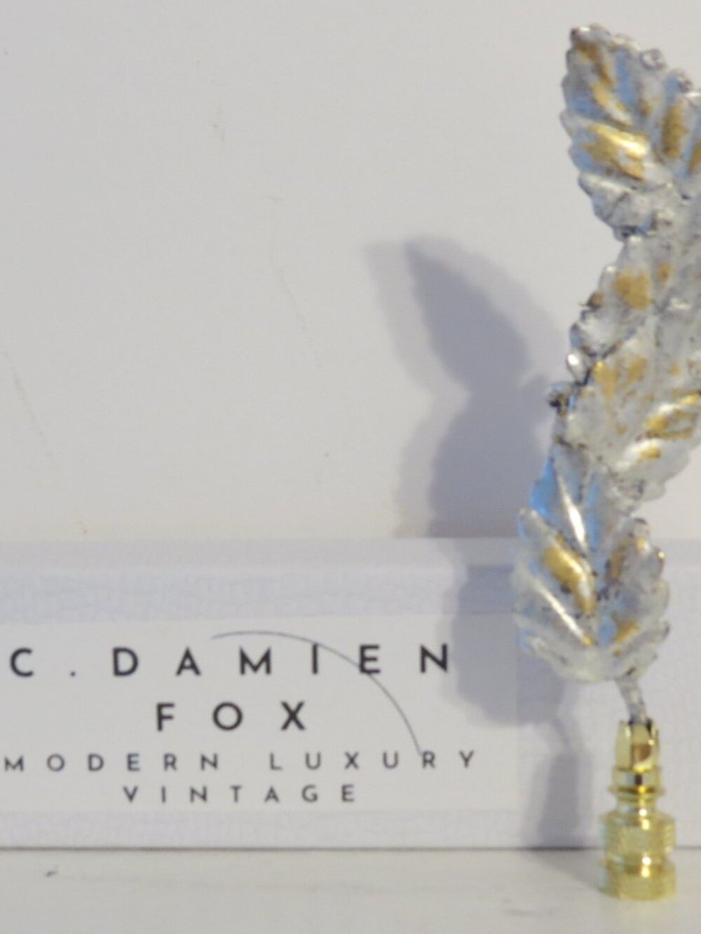 Vintage Italian Tole Lamp Finial, Silver Leaf, Gold Accents, Gift Boxed